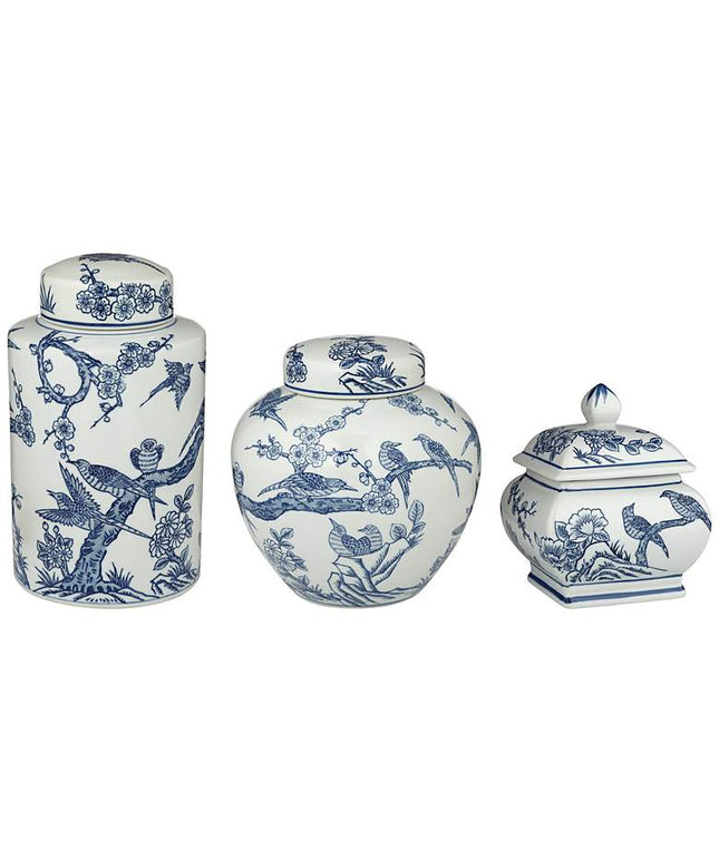Heather Blue and White 3-Piece Ceramic Decorative Jar Set