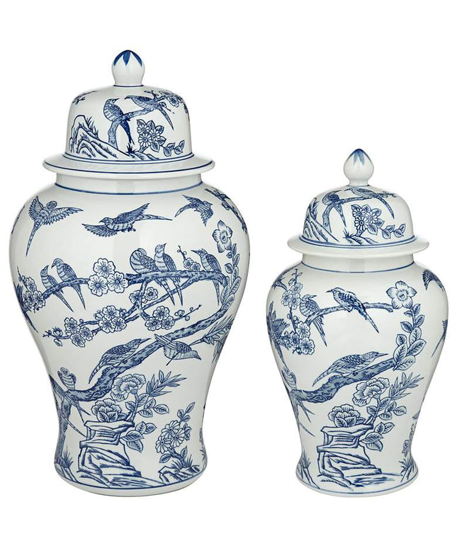 Heather Blue and White Ceramic Ginger Jars Set of 2
