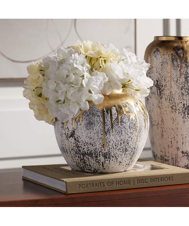 Helene 9" High Matte Gold and Gray Decorative Vase