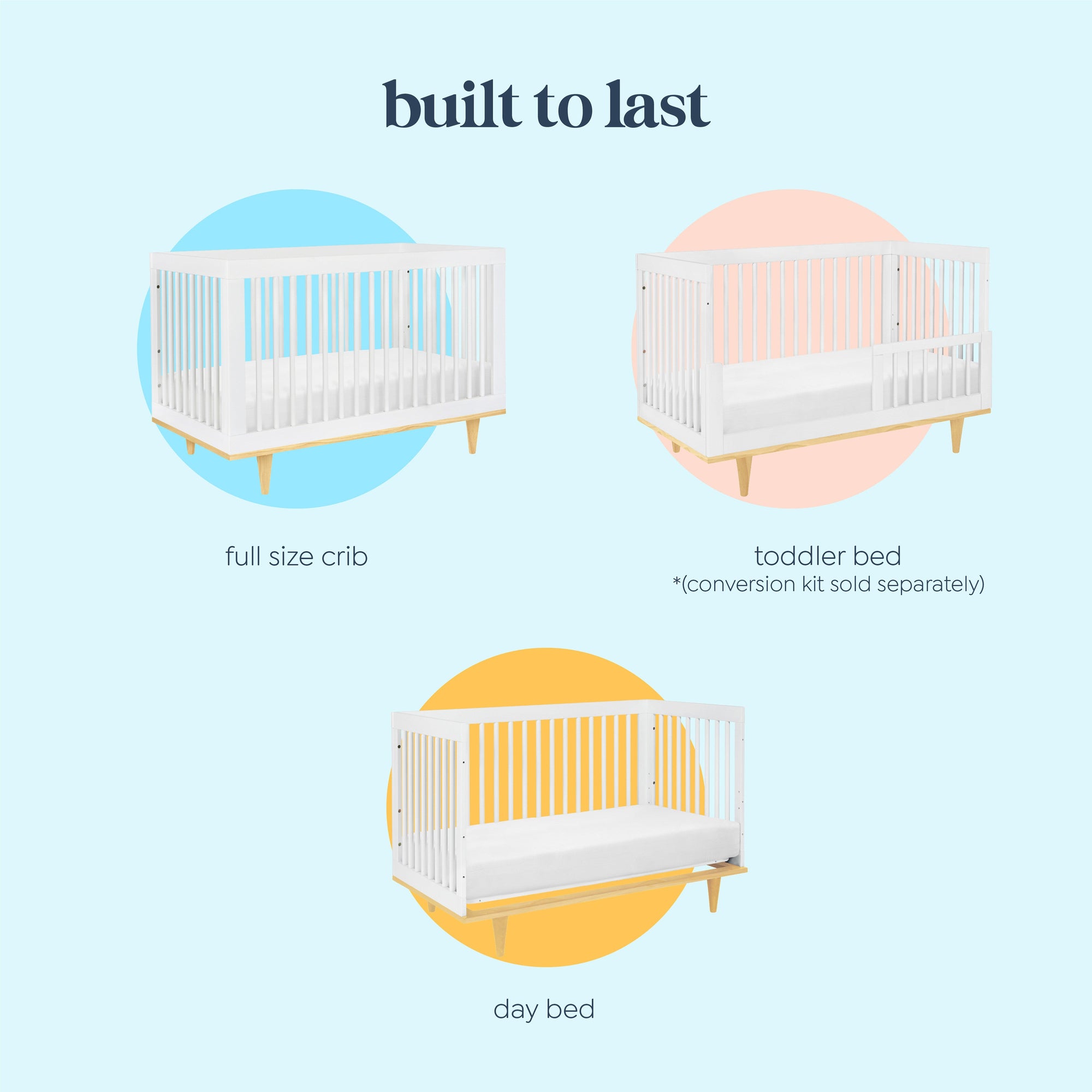 W4901WN,DaVinci,Marley 3-In-1 Convertible Crib in White Finish and Natural Legs