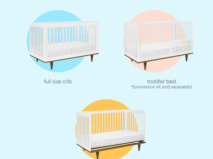 W4901WL,DaVinci,Marley 3-In-1 Convertible Crib in White Finish and Walnut Legs