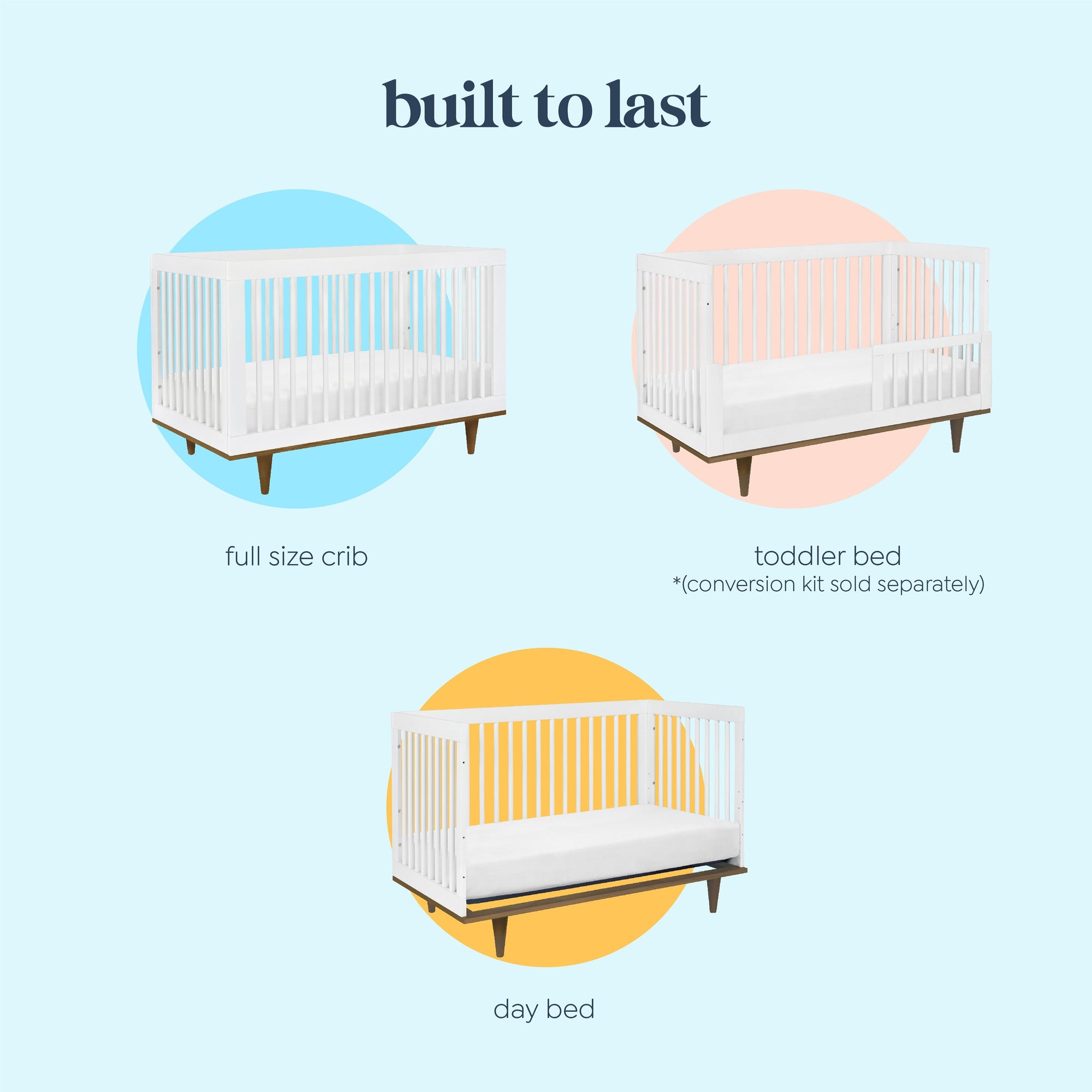 W4901WL,DaVinci,Marley 3-In-1 Convertible Crib in White Finish and Walnut Legs