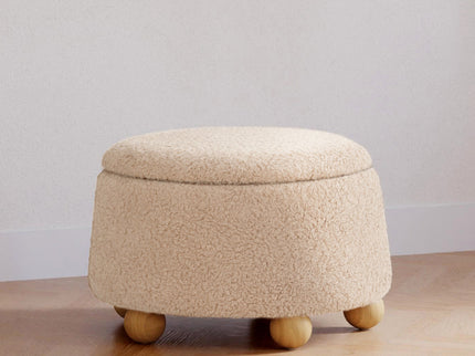 M30985CSGHF,Namesake,Tuffet Storage Ottoman in Chai Shearling w/Honey Ball Feet