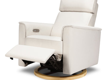 B17186PCMEWLB,Monogram by Namesake,Willa Plus Power Glider Recliner w/ Power Headrest in Performance Cream Eco-Weave w/Light Wood base