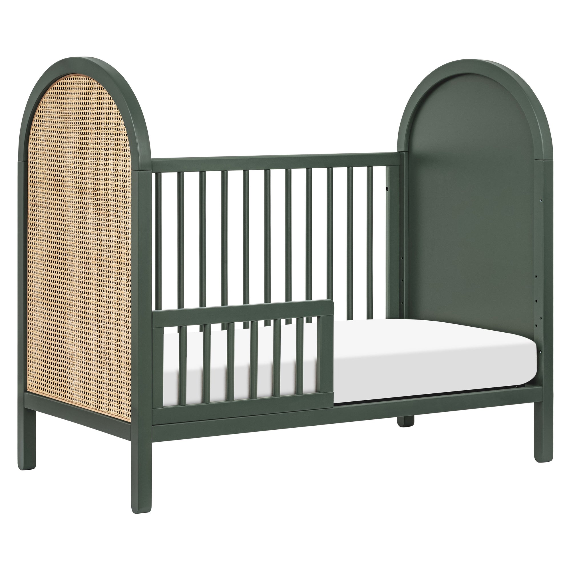 M25601FRGRNC,Babyletto,Bondi Cane 3-in-1 Convertible Crib w/ Toddler Bed Kit in Forest Green w/ Natural Cane