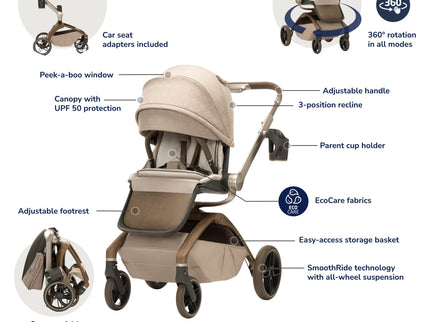 Tana 360° Rotating Modular Stroller with Carriage Accessory in Natural Heritage