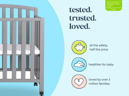 M18198G,DaVinci,Dylan Folding Portable 3-in-1 MiniCrib and TwinBed in Grey