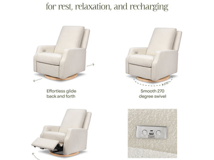 M22286WBLB,Namesake,Crewe Electronic Swivel Glider Recliner in Ivory Boucle w/Light Wood Base