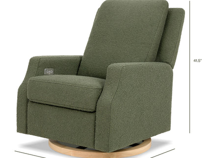 M22286OBLB,Namesake,Crewe Electronic Swivel Glider Recliner in Olive Boucle w/Light Wood Base