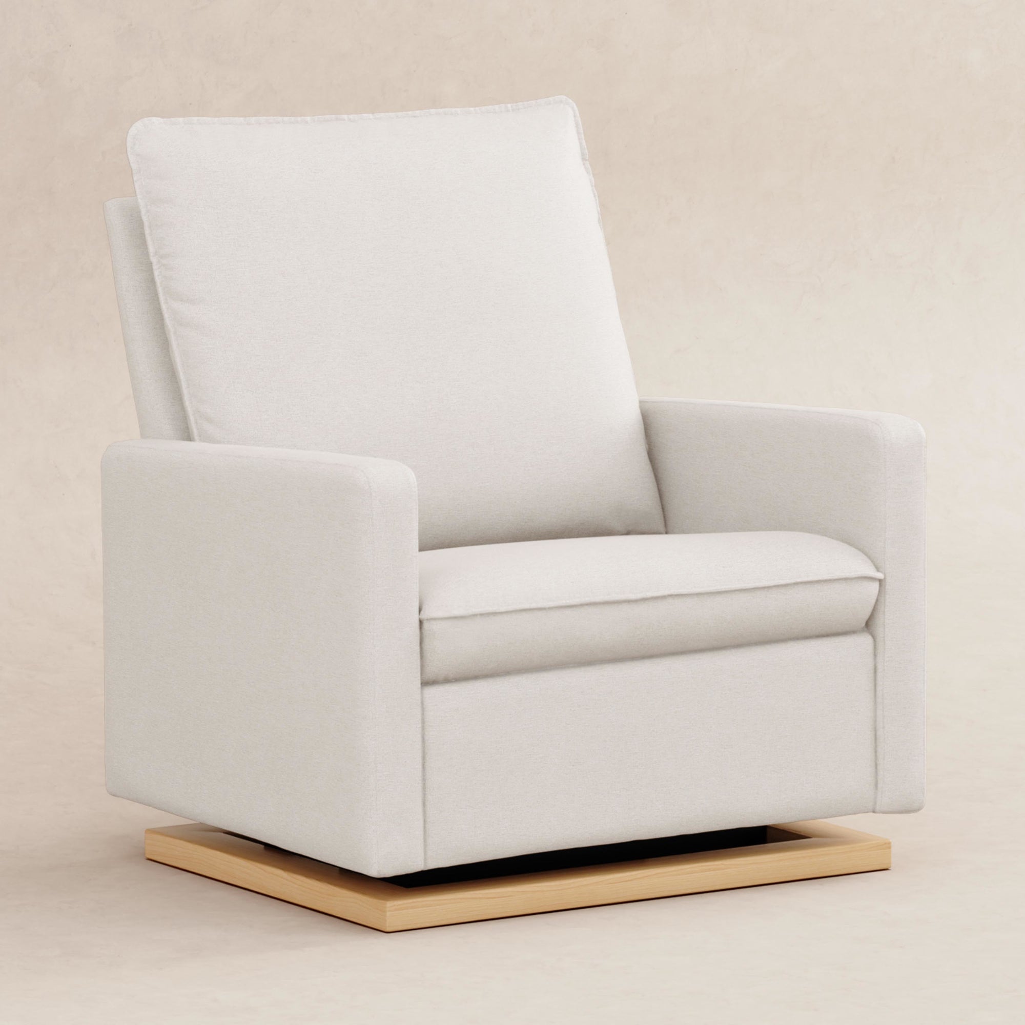 M20984PCMEWLB,Babyletto,Cali Pillowback Chair and a Half Glider in Performance Cream Eco-Weave w/ Light Wood Base