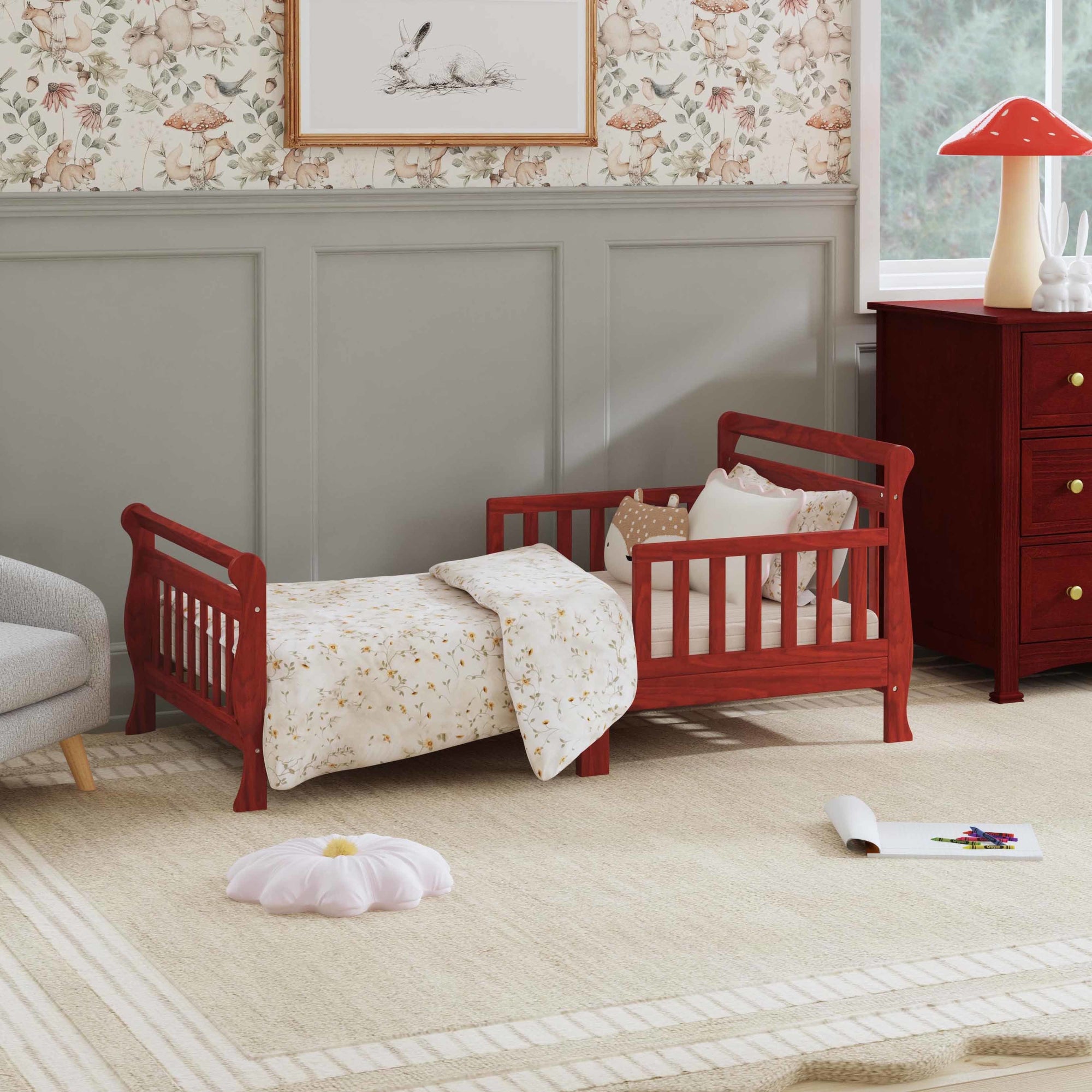 M2990C,DaVinci,Sleigh Toddler Bed in Rich Cherry Finish
