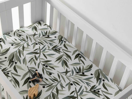 T28236,Babyletto,Olive Branches Muslin Mini Crib Sheet in GOTS Certified Organic Cotton