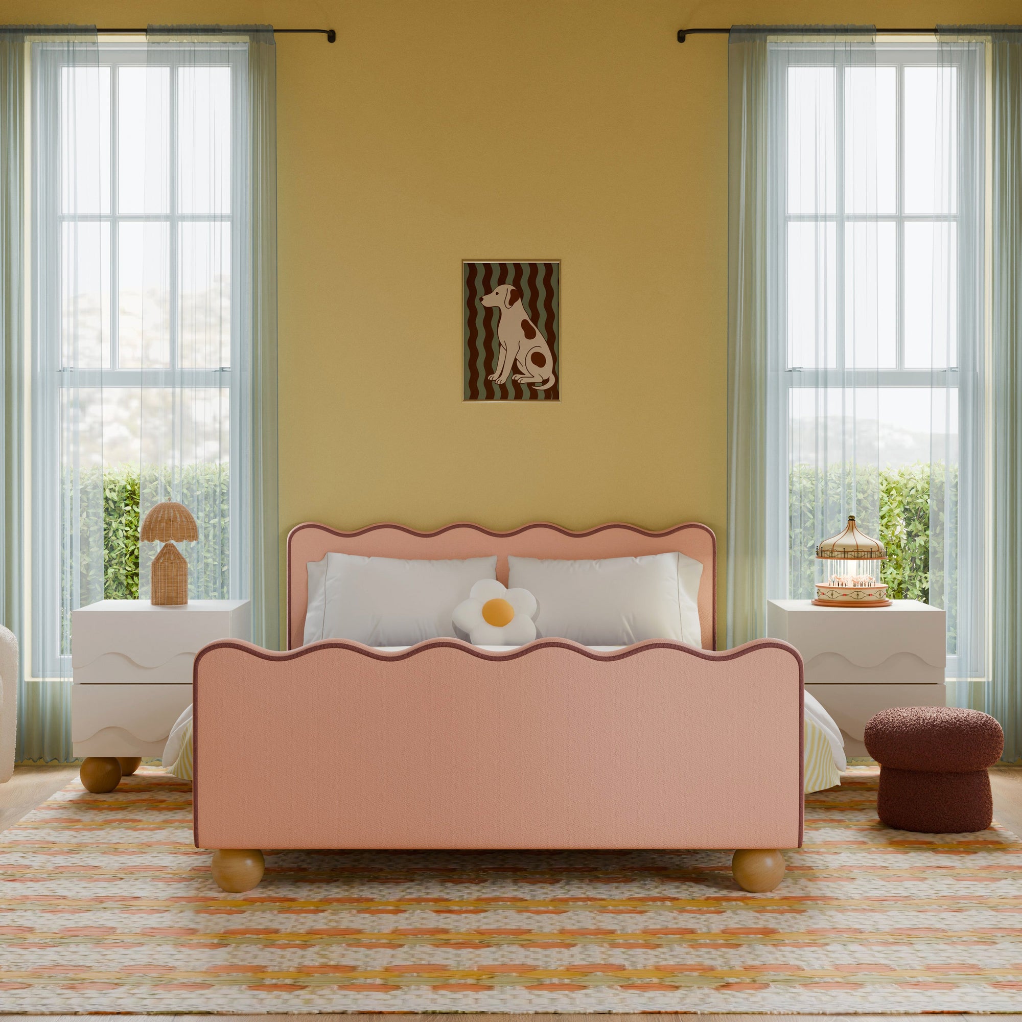 M31396PRSBRY,Babyletto Kids,Rizo Full Bed in Performance Rose Boucle w/Raspberry Piping