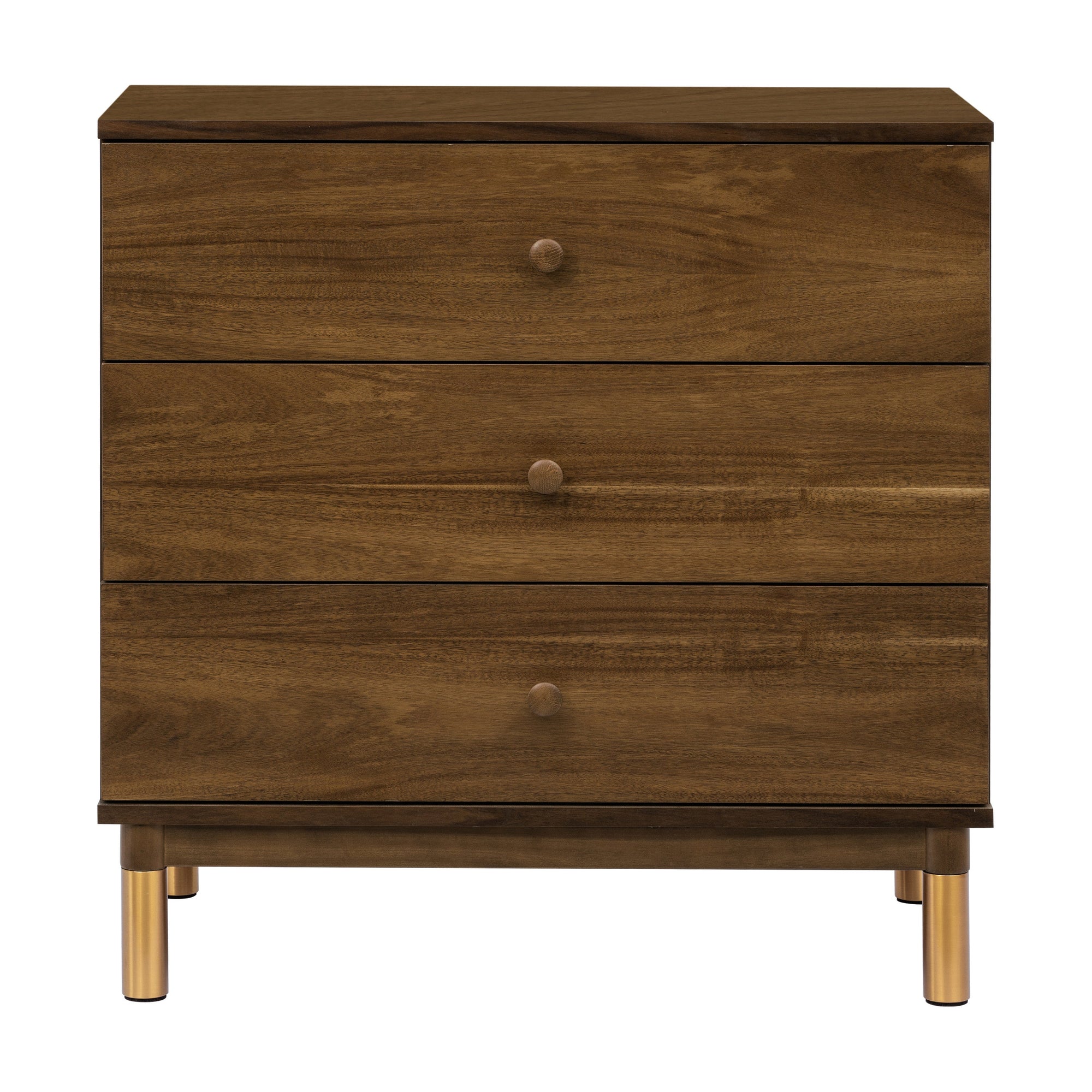 M12923NLGLD,Babyletto,Gelato 3-Drawer Changer Dresser  Gold Feet w/Removable Changing Tray in Natural Walnut