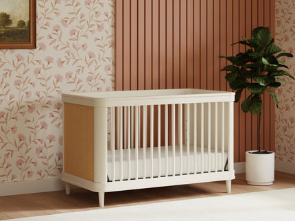 M23701RWHC,Namesake,Marin with Cane 3-in-1 Convertible Crib in Warm White and Honey Cane