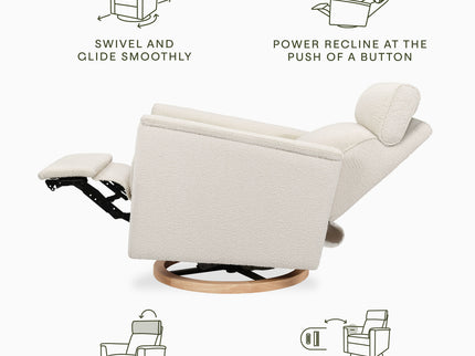 B17186WBLB,Monogram by Namesake,Willa Plus Power Glider Recliner w/ Power Headrest in Ivory Boucle with Light Wood Base
