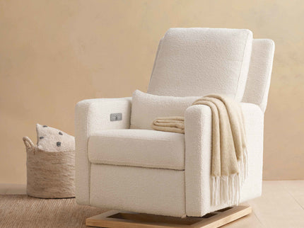 M23085WBLB,Babyletto,Sigi Glider Recliner w/ Electronic Control and USB in Ivory Boucle w/Light Wood Base