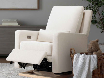 M23085PCMEWLB,Babyletto,Sigi Glider Recliner w/ Electronic Control and USB in Performance Cream Eco-Weave w/Light wood base