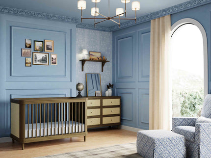 M23716NLBC,Namesake,Marin with Cane 6 Drawer Assembled Dresser in Natural Walnut and Blonde Cane