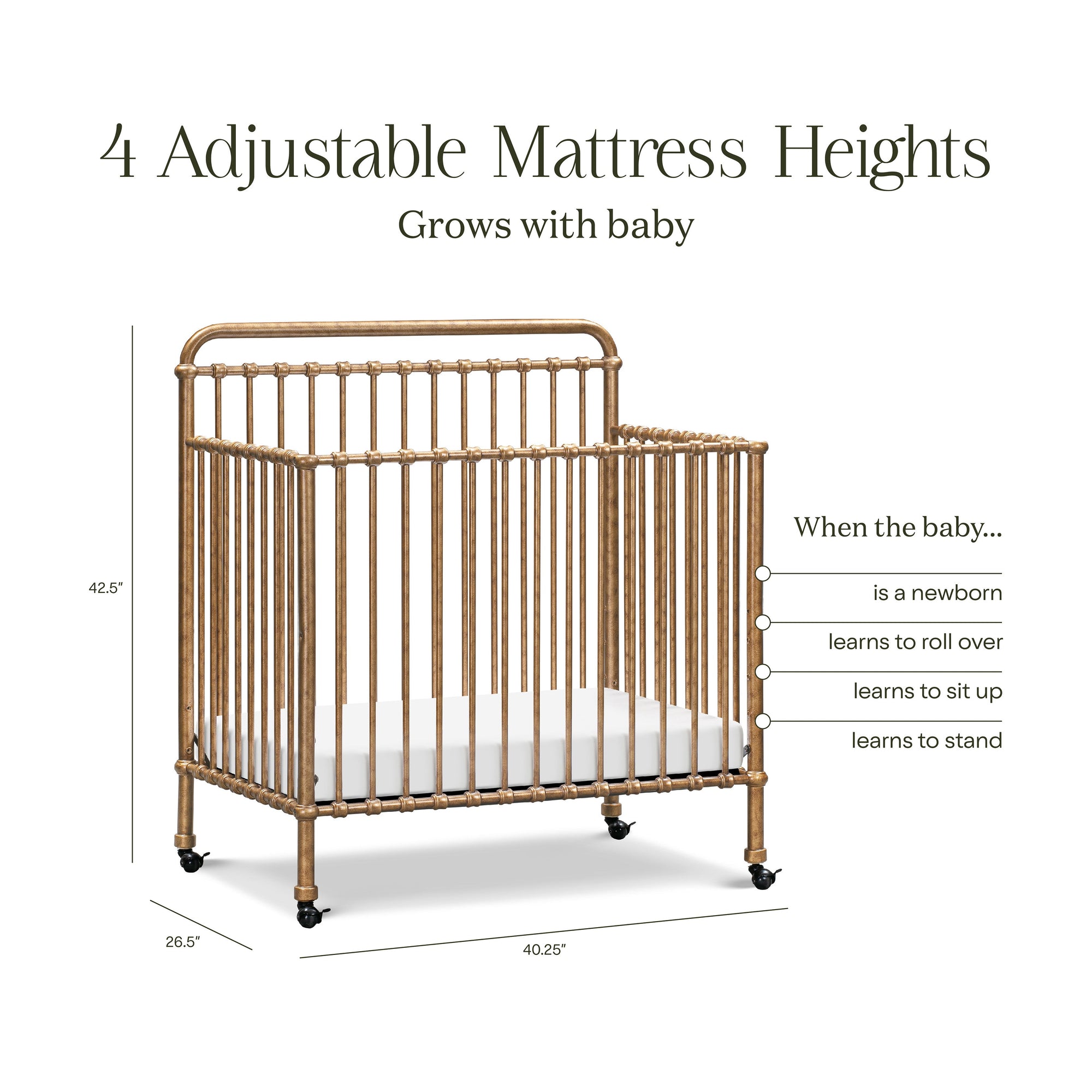 M15398VG,Namesake,Winston 4-in-1 Convertible Mini Crib in Vintage Gold