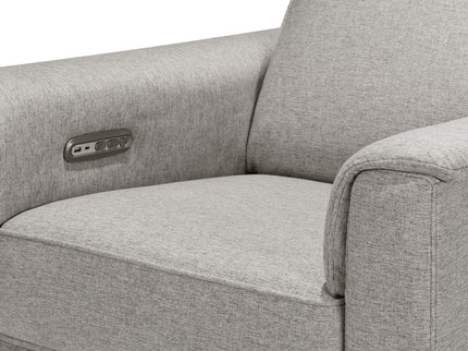 B17186PGEWLB,Monogram by Namesake,Willa Plus Power Glider Recliner w/ Power Headrest in Performance Grey Eco-Weave w/Light Wood Base