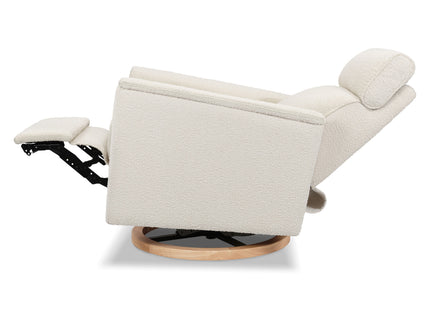 B17186WBLB,Monogram by Namesake,Willa Plus Power Glider Recliner w/ Power Headrest in Ivory Boucle with Light Wood Base