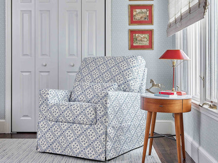 M21787BLT,Namesake,Sarah Flint x Namesake Crawford Swivel Glider in Blue Lattice Performance Eco-Weave