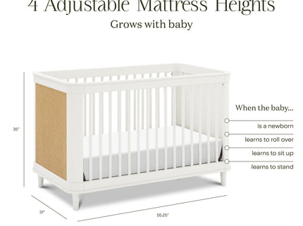M23701RWHC,Namesake,Marin with Cane 3-in-1 Convertible Crib in Warm White and Honey Cane