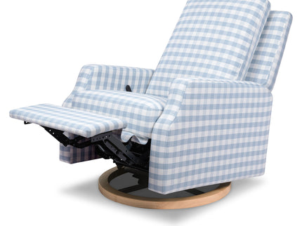 M22287BGHLB,Namesake,Crewe Recliner and Swivel Glider in Blue Gingham with Light Wood Base