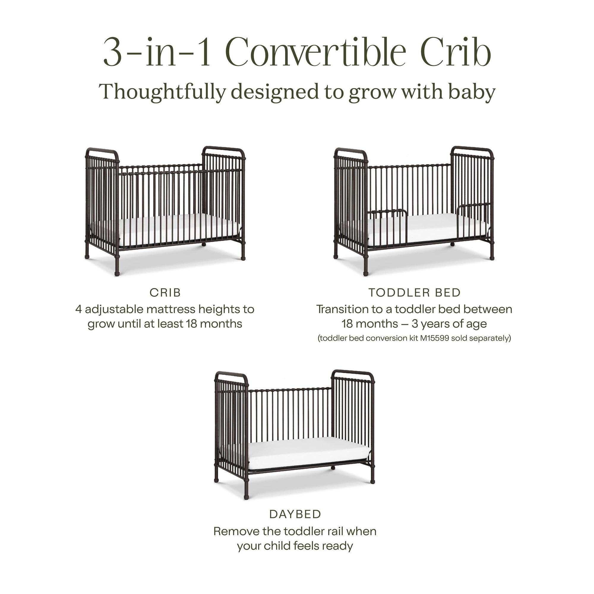 B15501UR,Namesake,Abigail 3-in-1 Convertible Crib in Vintage Iron