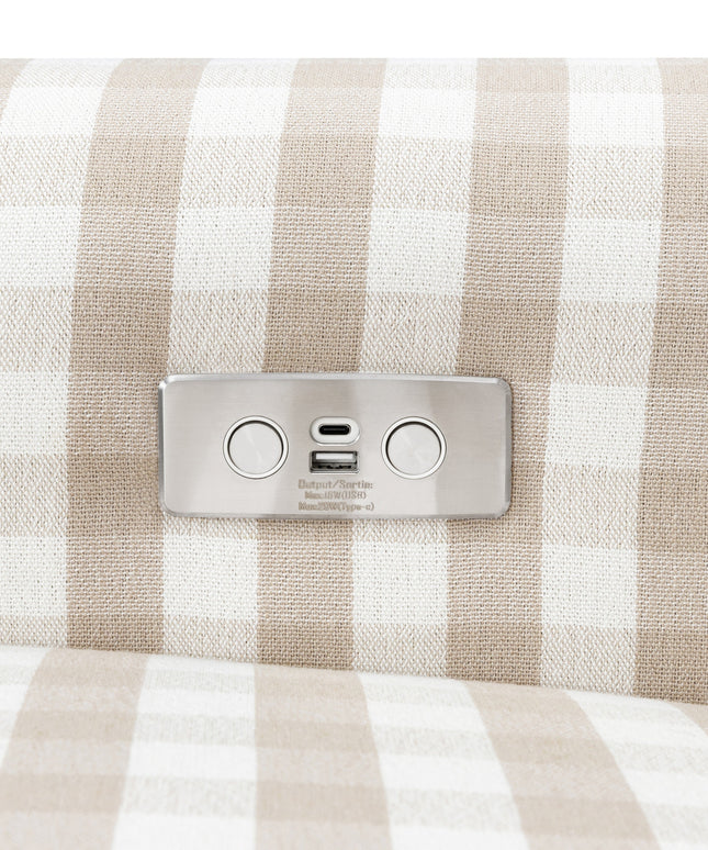 B17787TGH,Monogram by Namesake,Monroe Pillowback Power Recliner in Tan Gingham