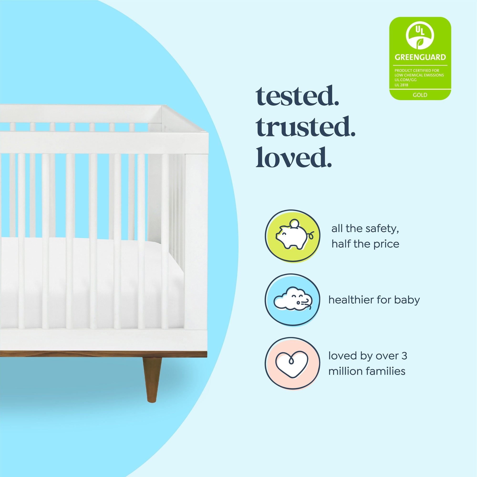 W4901WL,DaVinci,Marley 3-In-1 Convertible Crib in White Finish and Walnut Legs