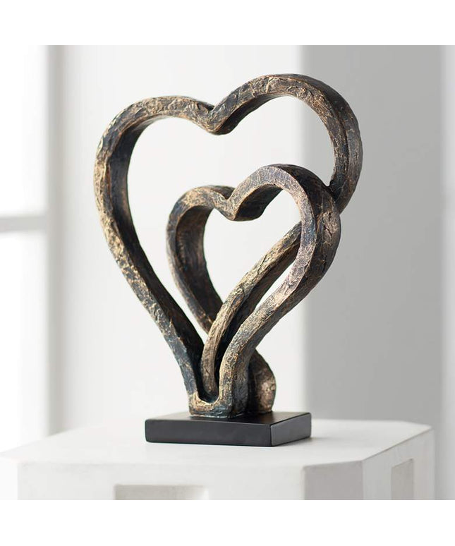 Interlocking Hearts 11 3/4" High Bronze Finish Sculpture