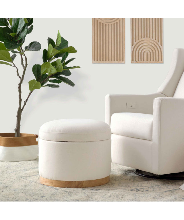 M22885PCMEWLB,Babyletto,Naka Storage Ottoman in Performance Cream Eco-Weave w/ Light wood base