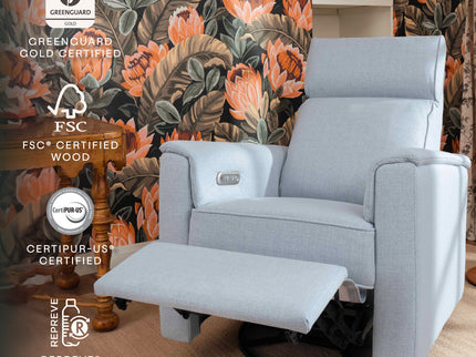 M17186PCET,Namesake,Willa Plus Power Glider Recliner w/ Power Headrest in Performance Blue Chambray Eco-Twill