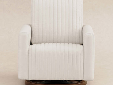 M26687PCMEWDB,Babyletto,Poe Channeled Swivel Glider in Performance Cream Eco-Weave w/ Dark Wood Base