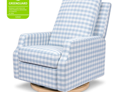 M22287BGHLB,Namesake,Crewe Recliner and Swivel Glider in Blue Gingham with Light Wood Base