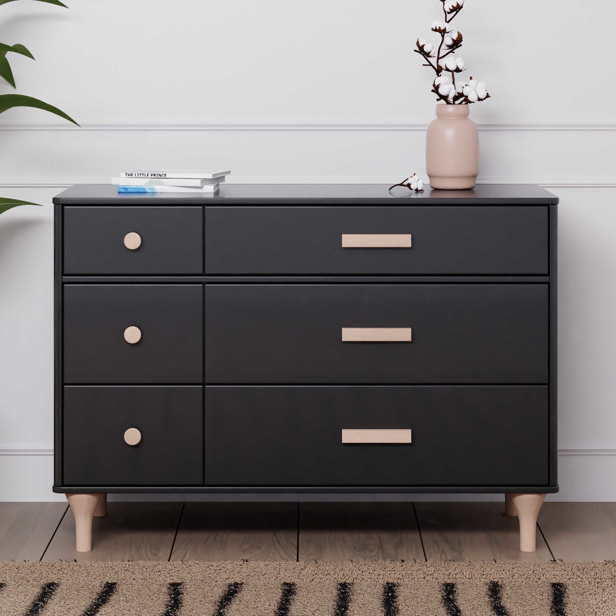 M9016BNX,Babyletto,Lolly 6-Drawer Double Dresser  Assembled in Black/Washed natural