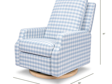 M22287BGHLB,Namesake,Crewe Recliner and Swivel Glider in Blue Gingham with Light Wood Base