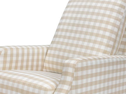 M22287TGHLB,Namesake,Crewe Recliner and Swivel Glider in Tan Gingham with Light Wood Base