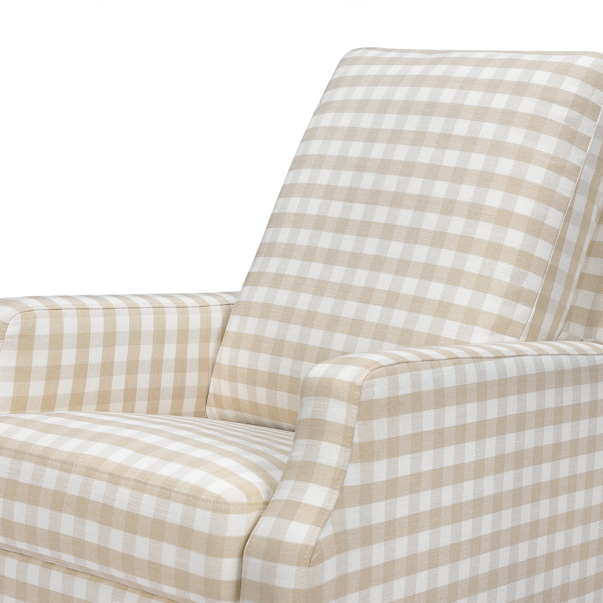 M22287TGHLB,Namesake,Crewe Recliner and Swivel Glider in Tan Gingham with Light Wood Base