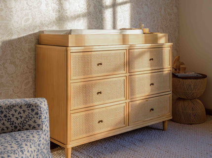 M23716HYHC,Namesake,Marin with Cane 6 Drawer Assembled Dresser in Honey and Honey Cane
