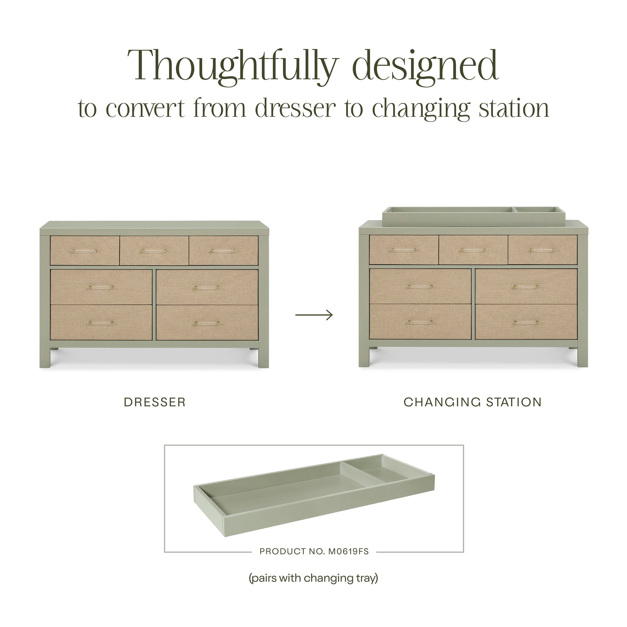 M24816FSPSEW,Namesake,Eloise 7-Drawer Assembled Dresser in French Sage and Performance Sand Eco-Weave