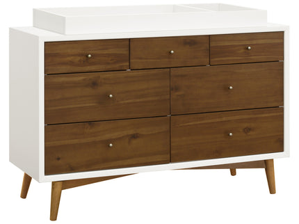 M15916RWNL,Palma 7-Drawer Double Dresser  Assembled in Warm White w/Natural Walnut