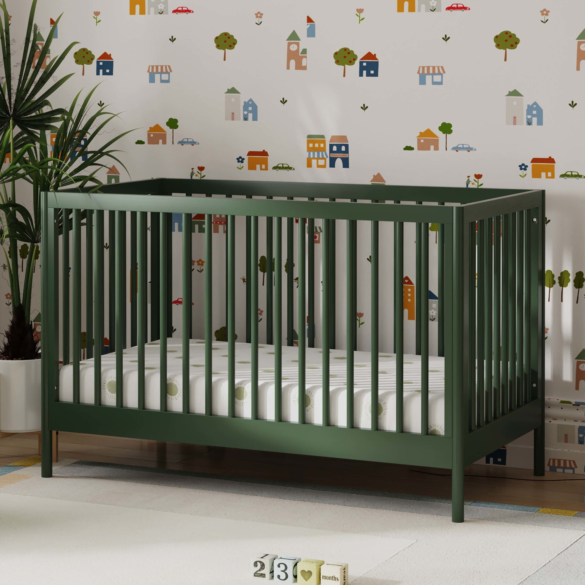M25101FRGR,DaVinci,Birdie 3-in-1 Convertible Crib in Forest Green