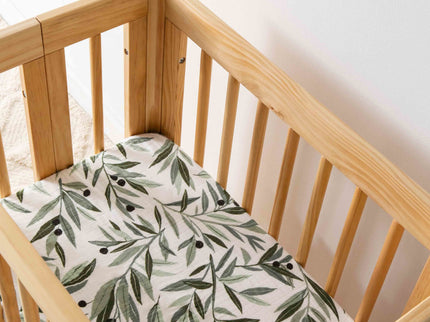 T28234,Babyletto,Olive Branches Muslin All-Stages Bassinet Sheet in GOTS Certified Organic Cotton
