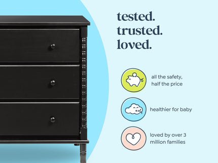 M7323E,DaVinci,Jenny Lind Spindle 3-Drawer Dresser in Ebony Black