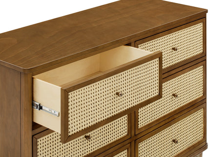 M23716NLBC,Namesake,Marin with Cane 6 Drawer Assembled Dresser in Natural Walnut and Blonde Cane