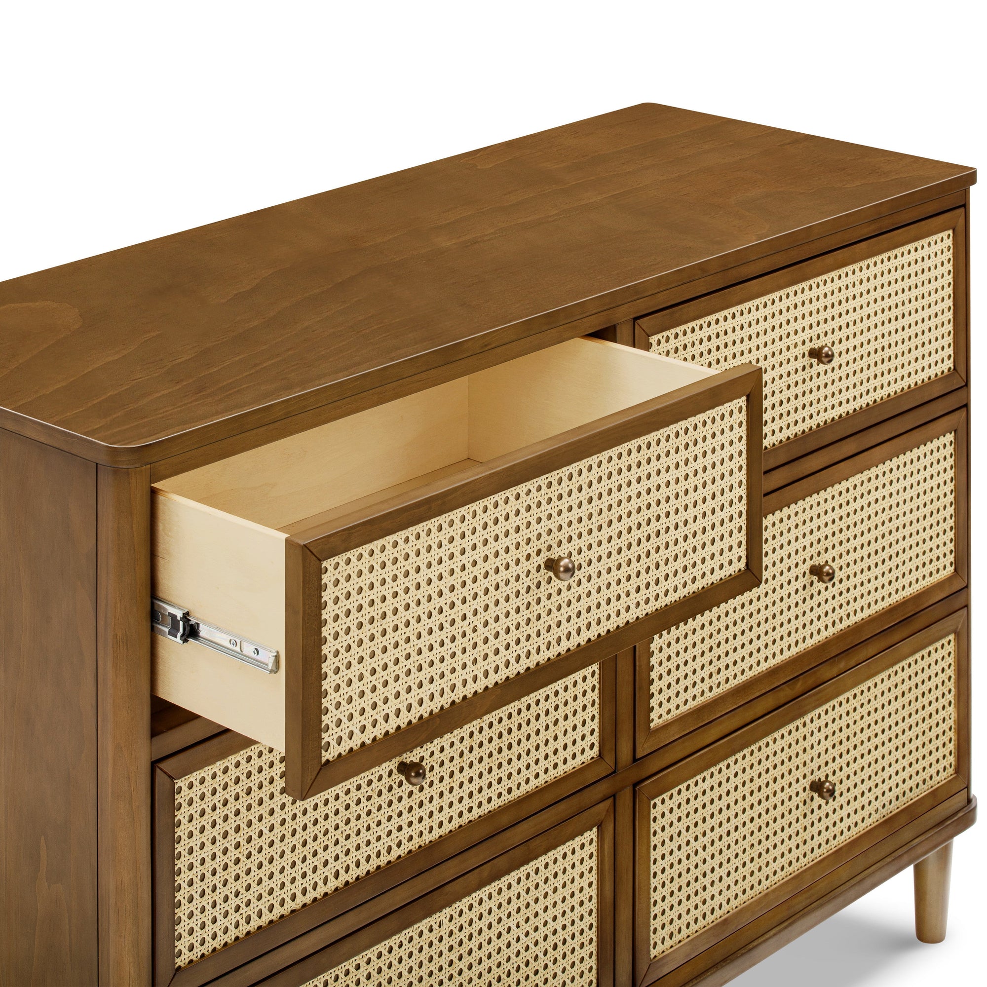 M23716NLBC,Namesake,Marin with Cane 6 Drawer Assembled Dresser in Natural Walnut and Blonde Cane