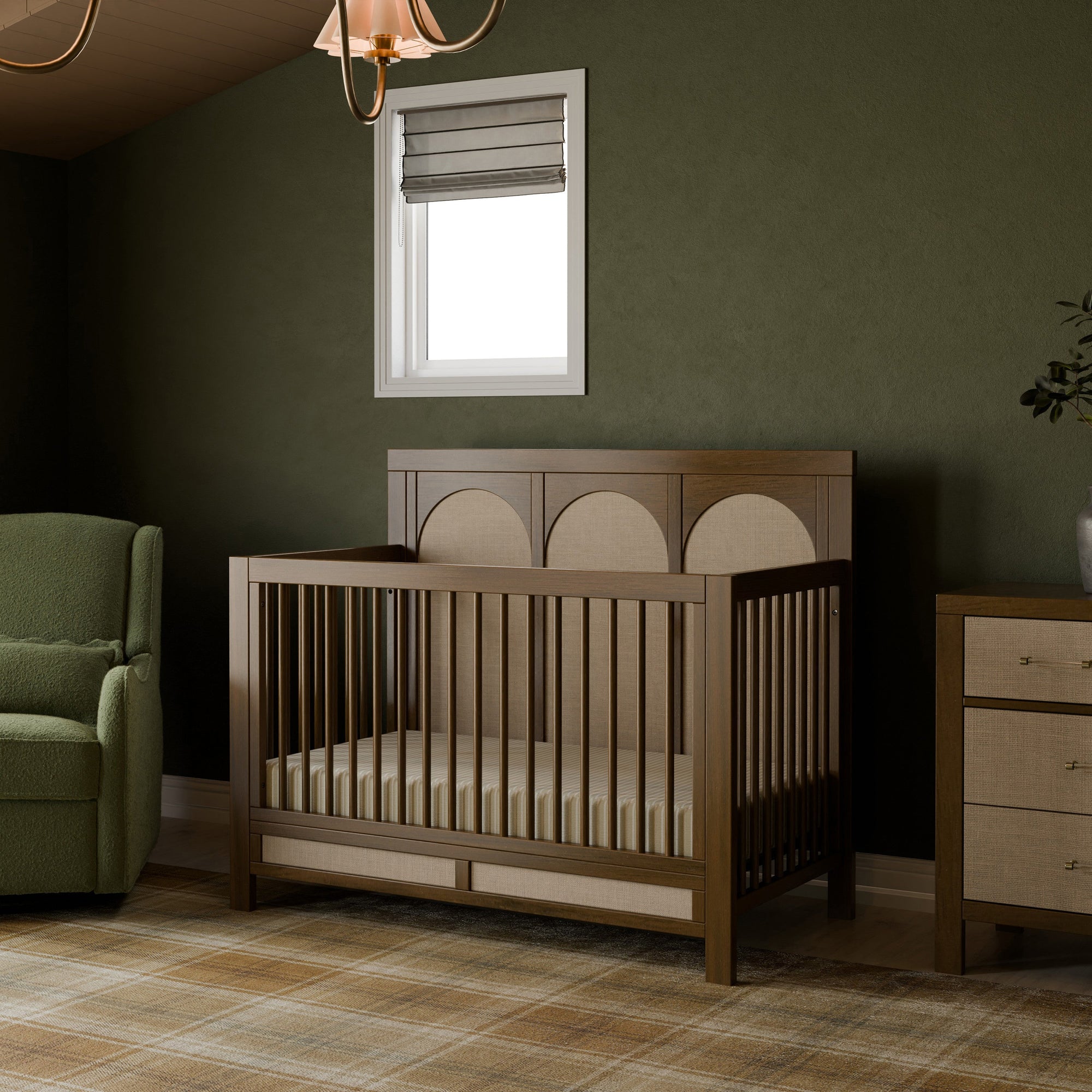 M24801NLPSEW,Namesake,Eloise 4-in-1 Convertible Crib in Natural Walnut & Performance Sand Eco-Weave